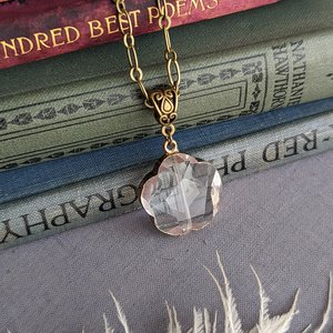 Long Crystal Pendant Necklace with Paperclip Chain