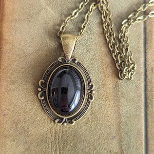 Oval Obsidian Necklace, Black Stone Pendant, Gothic Jewelry Gift