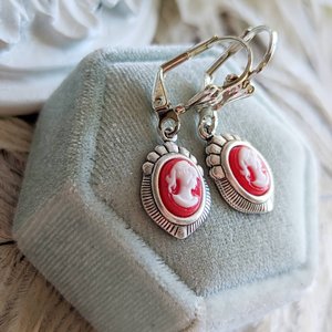 Blue Cameo Earrings, Silver Victorian Earrings, Cameo Jewelry, Historic Wedding Jewelry, Vintage Style Something Blue for Bride Earrings