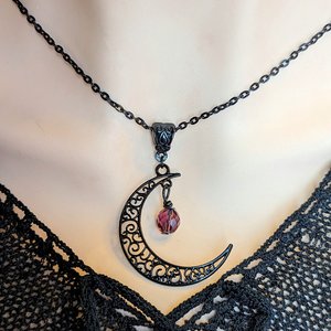 Black Crescent Moon Necklace, Witchy Celestial Jewelry