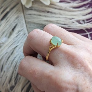 Natural Aventurine Ring, Gold Vermeil 925 Sterling Silver Ring, Semiprecious Gemstone Jewelry, Adjustable Size