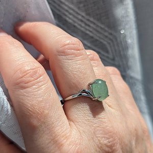 Aventurine Ring, 925 Sterling Silver Ring, Semiprecious Gemstone Jewelry, Green Stone, Adjustable Ring, Crystal Jewelry Gift For Her