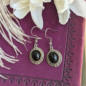 Antiqued Silver Onyx Earrings, Art Deco Jewelry, Greek Key Earrings, Vintage Glamour, Natural Crystal Jewelry Gift for Her