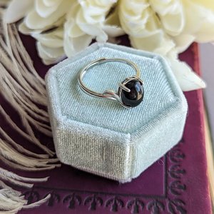 Onyx Sterling Silver Ring, Black Gemstone Jewelry, Adjustable Size Ring, Elegant Gift for Girlfriend, Crystal Lover, Goth