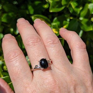 Onyx Sterling Silver Ring, Black Gemstone Jewelry, Adjustable Size Ring, Elegant Gift for Girlfriend, Crystal Lover, Goth