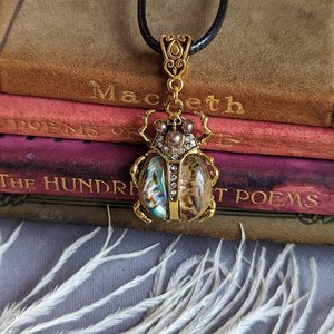 Gothic Art Nouveau Necklace, Scarab Beetle Pendant, Whimsigothic Choker, Eqyptian Jewelry Gift