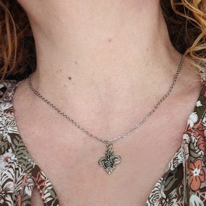 Silver Fleur De Lis Necklace, Mardi Gras Pendant, French Jewelry Gift for Her