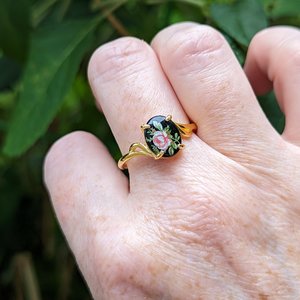 Flower Cameo Ring, Limoges Style, Gold Vermeil 925 Sterling Silver Ring, Victorian Ring, Cameo Jewelry, Adjustable Ring, Old Fashioned Ring