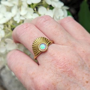 Blue Opal Ring, Art Deco Ring, Man-Made Opal, Adjustable Size, Gold or Silver Finish
