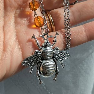 Asymmetrical Bee with Honey Necklace, Nature Jewelry Gift