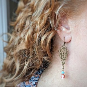 Long Filigree Cameo Earrings, Victorian Inspired Jewelry Gift for Her