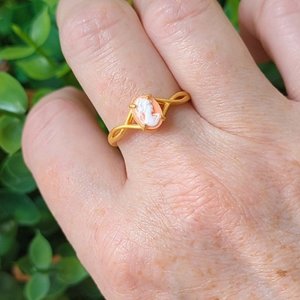 Matte Gold Cameo Ring, Gold Vermeil Sterling Silver Adjustable ring, Modern Vintage Chic Jewelry,  Gift for Her