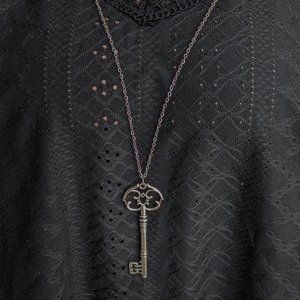 Silver Victorian Skeleton Key Necklace, Vintage Style Steampunk Jewelry Gift for Her