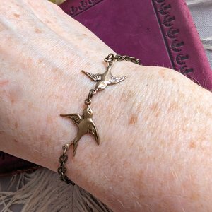 Dainty Bird Bracelet, Flying Swallows, Minimalist Jewelry, Two Birds, Wife Anniversary Gift