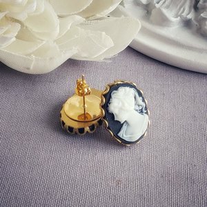 Lady Cameo Post Earrings, Large Vintage Style Studs, Victorian Jewelry, Gift for Historical Fiction Book lover