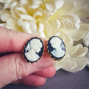 Lady Cameo Post Earrings, Large Vintage Style Studs, Victorian Jewelry, Gift for Historical Fiction Book lover