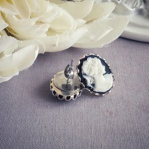 Lady Cameo Post Earrings, Large Vintage Style Studs, Victorian Jewelry, Gift for Historical Fiction Book lover