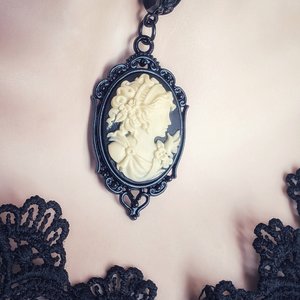 Black Cameo Necklace, Gothic Victorian Jewelry, Vintage Style Dark Academia, Gift for Girlfriend