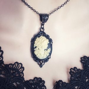 Black Cameo Necklace, Gothic Victorian Jewelry, Vintage Style Dark Academia, Gift for Girlfriend