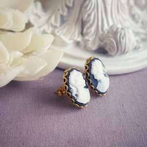 Lady Cameo Post Earrings, Large Vintage Style Studs, Victorian Jewelry, Gift for Historical Fiction Book lover