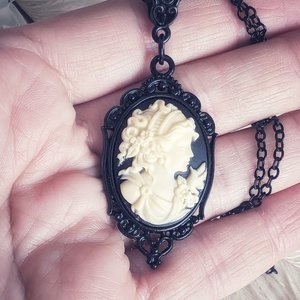 Black Cameo Necklace, Gothic Victorian Jewelry, Vintage Style Dark Academia, Gift for Girlfriend