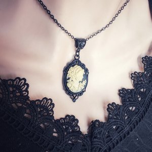 Black Cameo Necklace, Gothic Victorian Jewelry, Vintage Style Dark Academia, Gift for Girlfriend