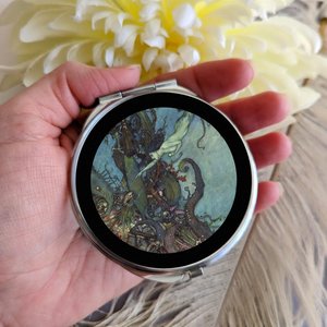 Round Silver Compact Mirror with Underwater Mermaid Swimming, Nautical Gift for Ocean and Fantasy Lovers, Purse Accessories