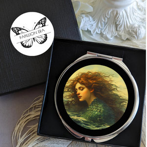 Round Silver Compact Mirror with Auburn Haired Mermaid Design, Perfect Gift for Fantasy Lovers, Siren Song, Handy Purse Accessories