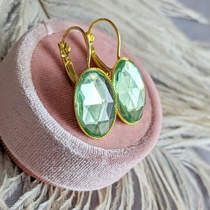 Spring Green Rhinestone Prom Earrings - Lever Back Style with Golden, Black, or Silver Finish Options