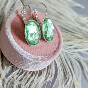 Spring Green Rhinestone Prom Earrings - Lever Back Style with Golden, Black, or Silver Finish Options