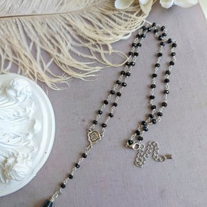 Black Y Minimalist Necklace, Gothic Jewelry, Black Goth Wedding, Retro Vintage Style, Rosary Bead Gift for Her