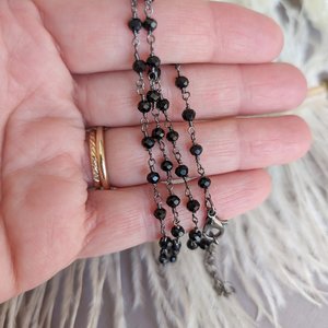 Black Bead Choker Necklace, Gothic Jewelry, Black Goth Wedding, Retro Vintage Style, Rosary Gift for Her