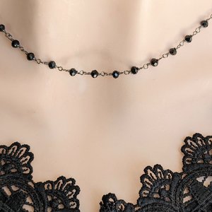 Black Bead Choker Necklace, Gothic Jewelry, Black Goth Wedding, Retro Vintage Style, Rosary Gift for Her