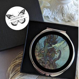 Round Silver Compact Mirror with Underwater Mermaid Swimming, Nautical Gift for Ocean and Fantasy Lovers, Purse Accessories