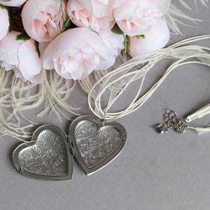 Puffy Heart Choker Necklace, Silver Photo Locket Memory Pendant, Keepsake Gift for Her