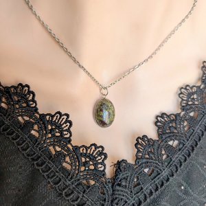 Oval Dragons Blood Jasper Necklace, Natural Stone Pendant, Boho Gemstone Jewelry, Earthy Statement Necklace