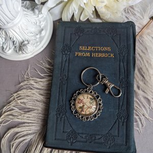 Shabby Chic Vintage Clock Keychain or Bag Charm with Bird, Butterflies, and Flowers, Gift for Vintage Enthusiasts, Nature Lovers