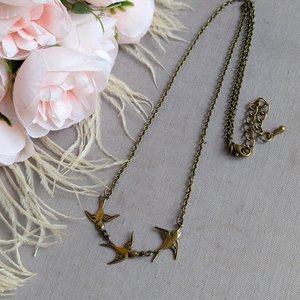 Bronze Swallow Necklace, Three Bird Pendant, Minimalist Nature Inspired Jewelry, Symbolic Swallow Charm