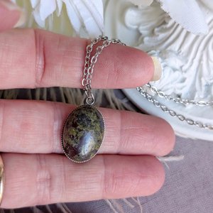 Oval Dragons Blood Jasper Necklace, Natural Stone Pendant, Boho Gemstone Jewelry, Earthy Statement Necklace