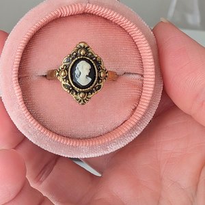 Antiqued Gold Cameo Ring, Victorian Costume Jewelry, Adjustable Size