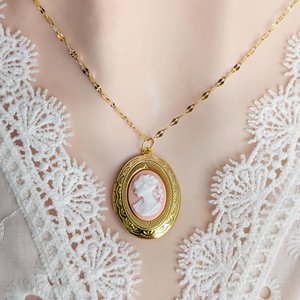 Oval Cameo Locket Necklace, Golden Vintage Inspired Locket, Special Keepsake Jewelry, Antique Style Photo Memory Pendant