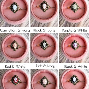 Antiqued Gold Cameo Ring, Victorian Costume Jewelry, Adjustable Size