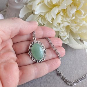 Aventurine Necklace, Natural Green Gemstone Pendant, Healing Crystal Jewelry, Boho Chic Necklace