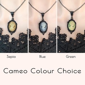 Gothic Sepia Toned Cameo Necklace in Ornate Black Setting, Vintage Inspired Jewelry, Victorian Steampunk, Dark Romance