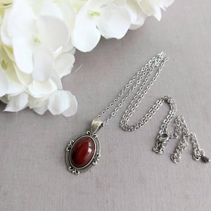 Blood Red Agate Necklace, Natural Crystal Jewelry, Deep Crimson Stone, Gothic Jewelry, Girlfriend Gift, Love Gifts