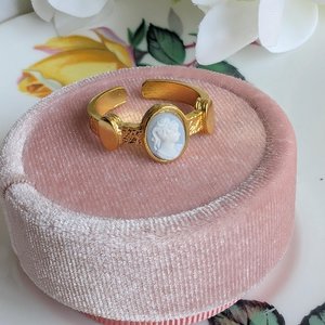 Victorian Style Cameo Ring: Adjustable Gold Brass Statement Jewelry