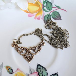 Antiqued Brass Filigree Choker Necklace – Cable Chain Vintage Style Jewelry, Gothic Victorian Inspired Accessory