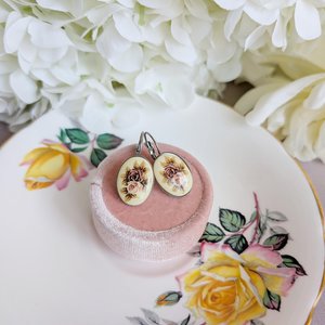 Limoges Inspired Rose Earrings, Vintage Floral Lever Back Earrings in Brass, Silver or Matte Black