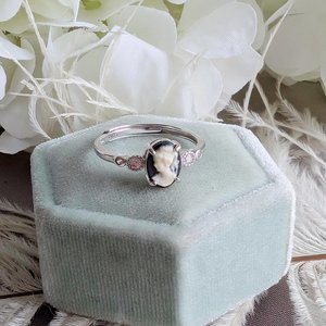Dainty Cameo Ring with Cubic Zirconia, Sterling Silver Jewelry, Adjustable Size