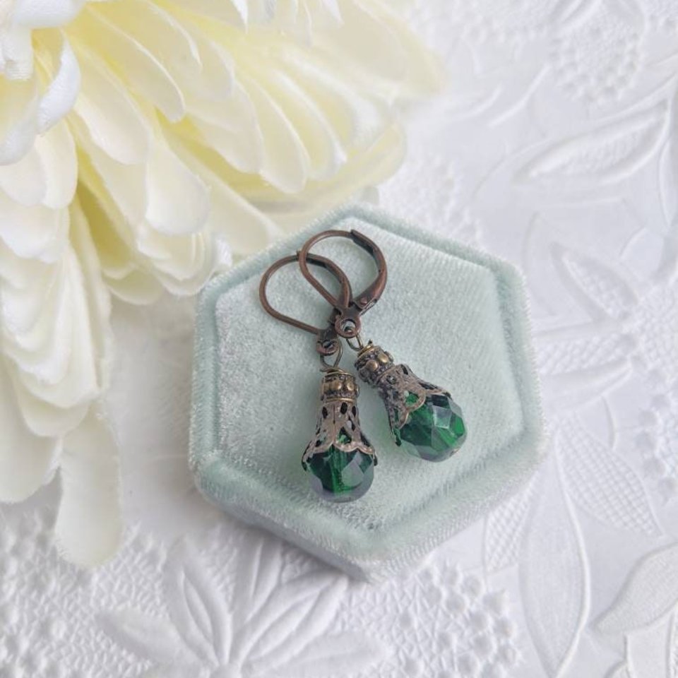 Emerald green earrings antique style 1920s jewelry for women, emerald green earrings, May birthday gift ideas for her, St Patrick's Day